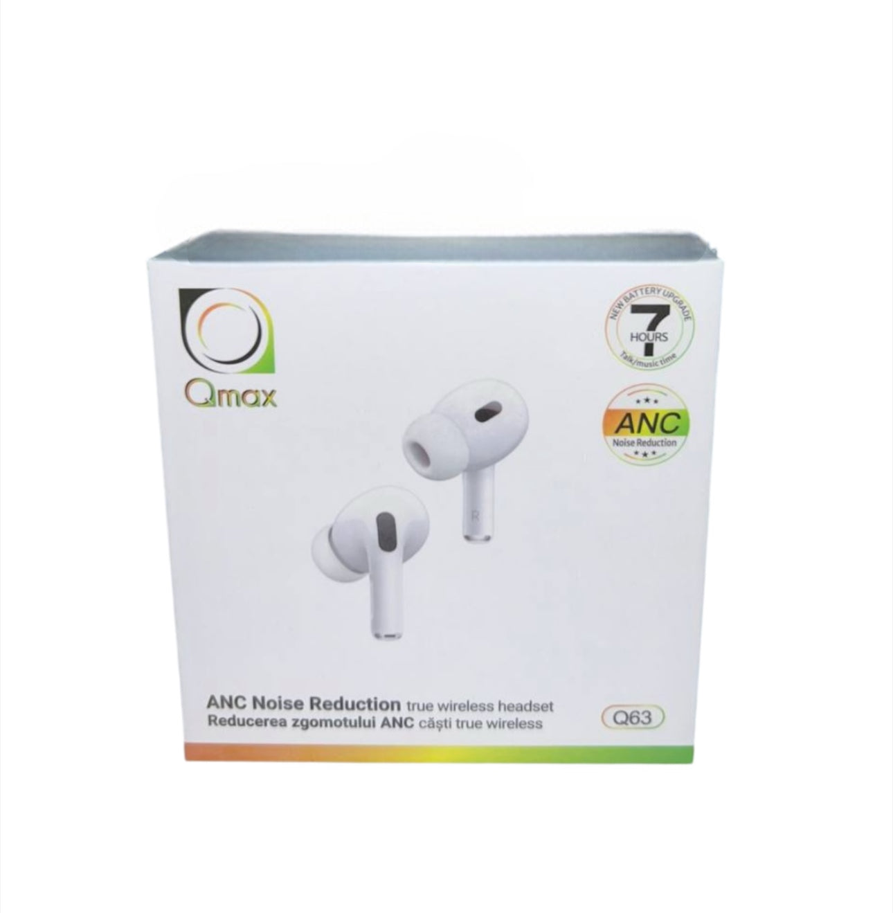 Casti Wireless Qmax Q63, Autonomie 7h, 300mAh, Reducere Zgomot extern, BlueTooth 5.3, Alb