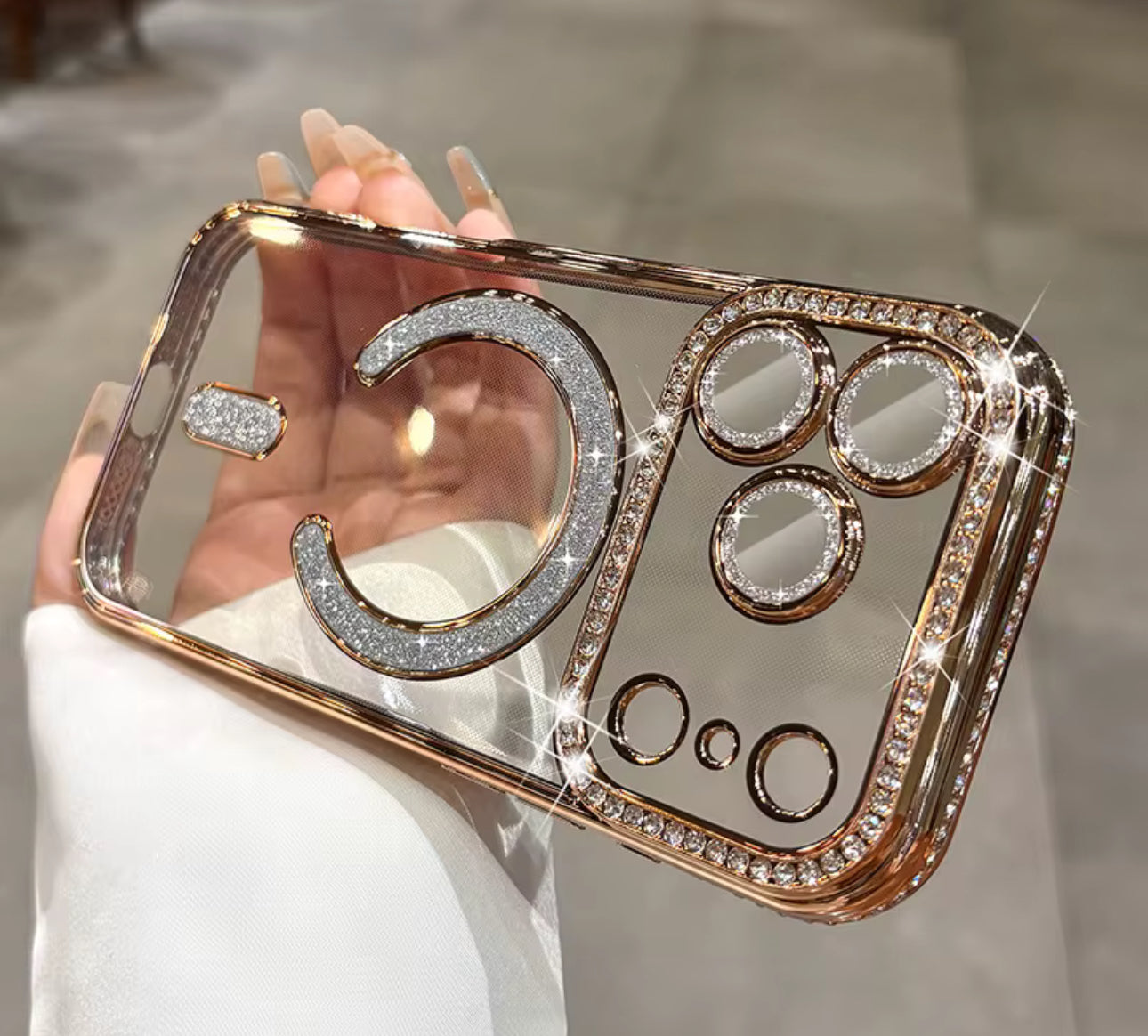 Husa iPhone 17 Pro, MagSafe, Luxury Cristal cu Margini Colorate