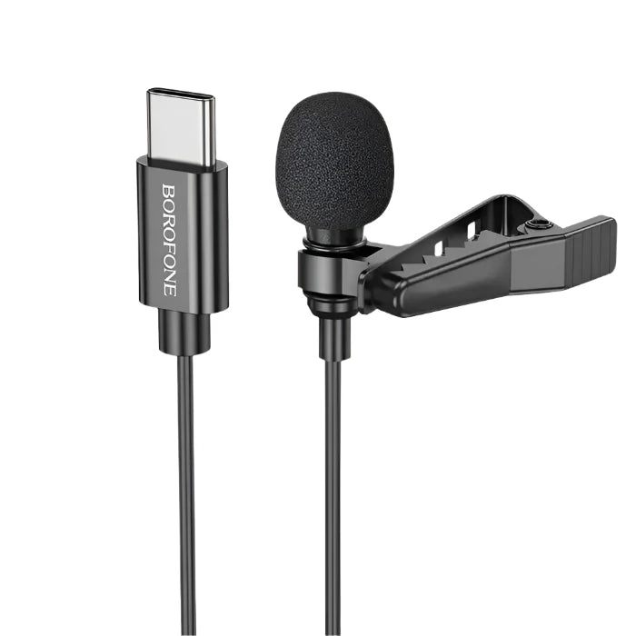 Microfon Lavaliera, Borofone FK11, USB-C, Negru