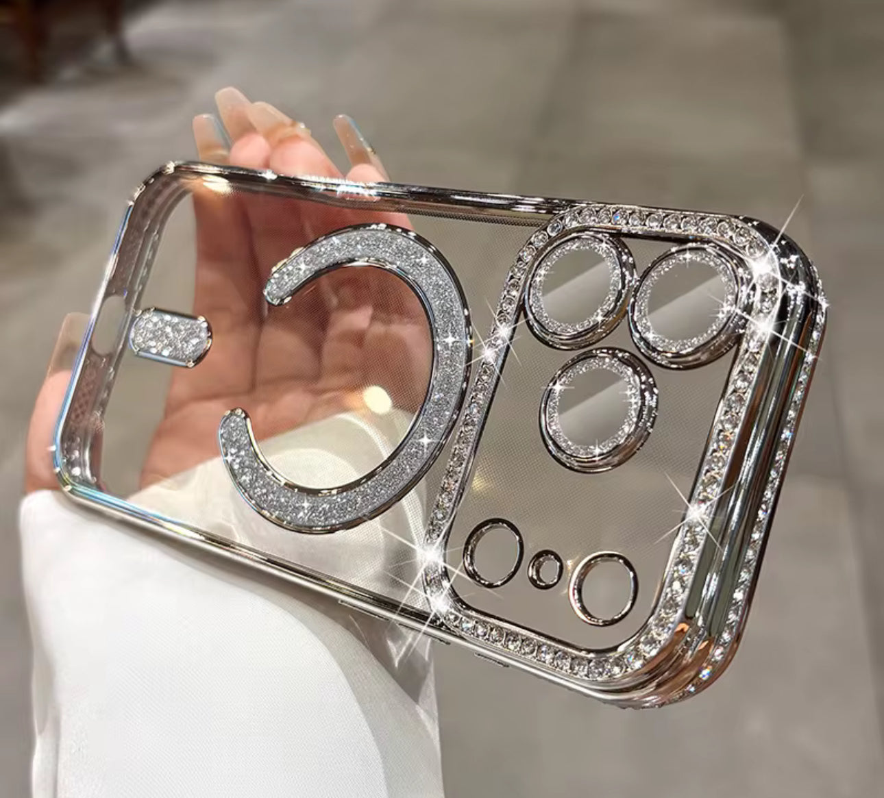Husa iPhone 17 Pro, MagSafe, Luxury Cristal cu Margini Colorate