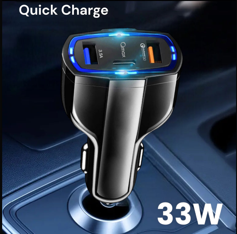 Incarcator Auto Quick Charge Qmax Q-CC03, 33W, 2 x USB, + PD, negru