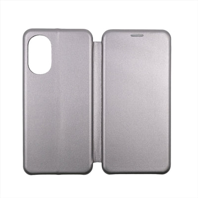 Husa Motorola E52, Gri, Tip Carte, Imitatie Piele