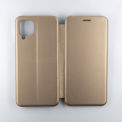 Husa Samsung A12, Auriu, Tip Carte, Imitatie Piele