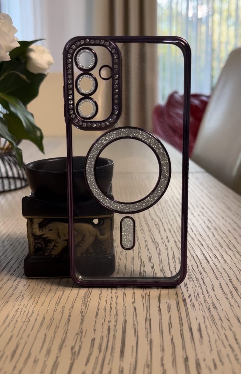 Husa Samsung Galaxy A15, MagSafe, Luxury Cristal cu Margini Colorate, Mov