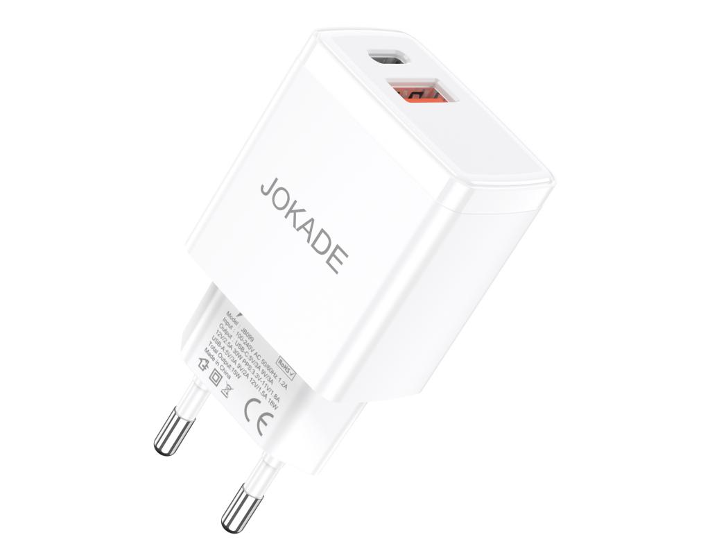 Încărcător Rapid Jokade JB099 – 30W PD + QC3.0, Dual Port (USB-C + USB-A)