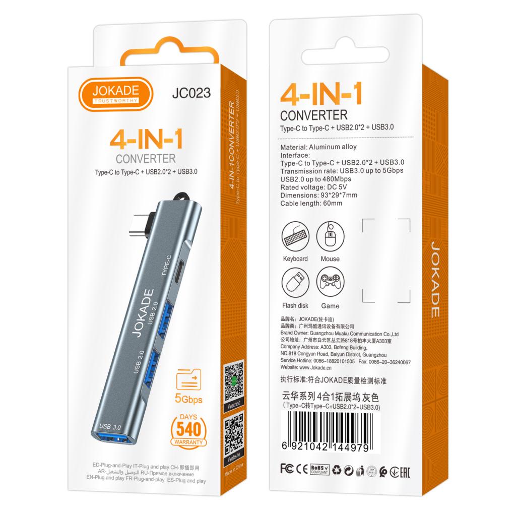 Hub 4 în 1 Jokade JC023 – Tip-C la Tip-C + USB 2.0 x2 + USB 3.0