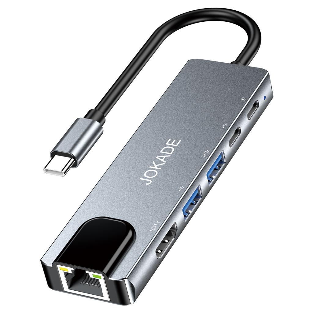 HUB 6 în 1 Jokade JC024 – Tip-C la HDTV PD100W+PD+USB3.0 x2 +RJ45