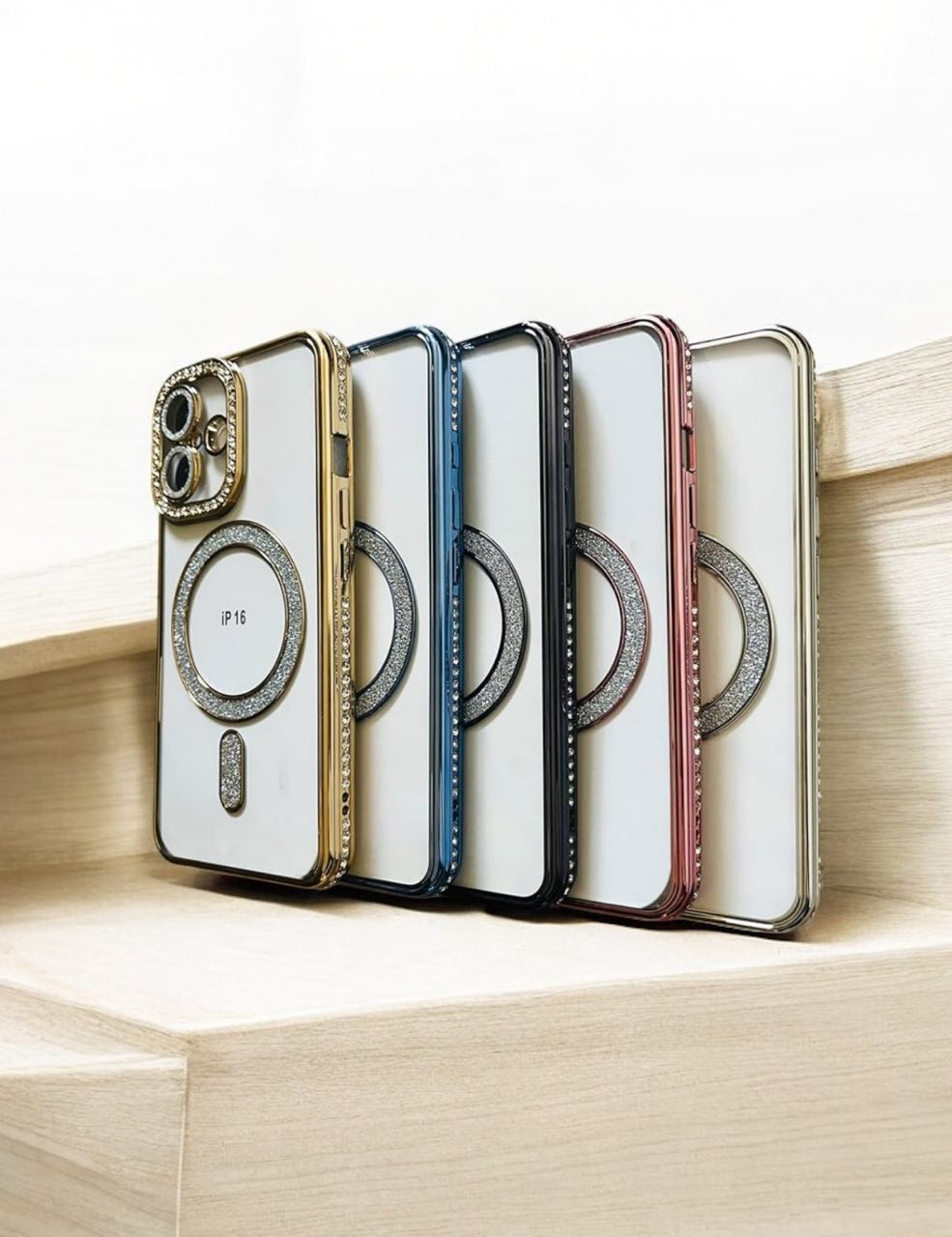 Husa iPhone 16, MagSafe, Luxury Cristal cu Margini Colorate
